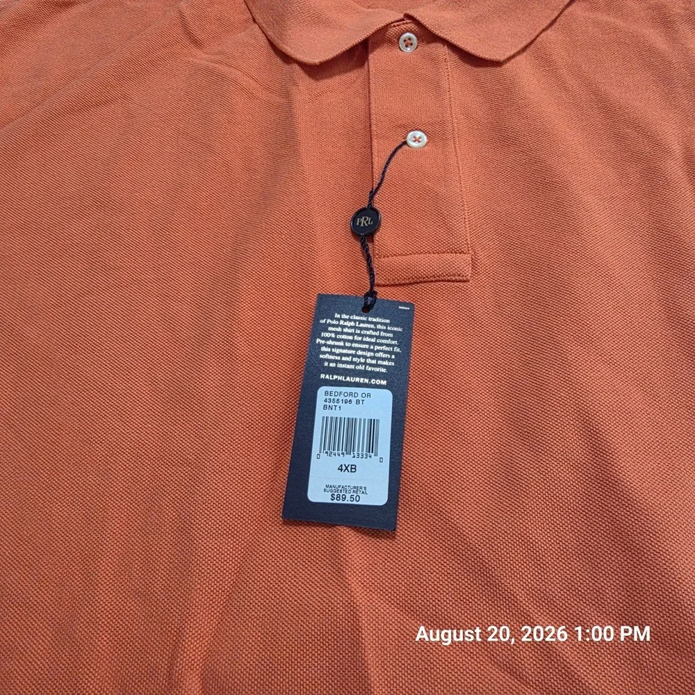 Polo Ralph Lauren Mens 4XB Big Bedford Orange Mesh Polo Shirt NWT 4355196 BT